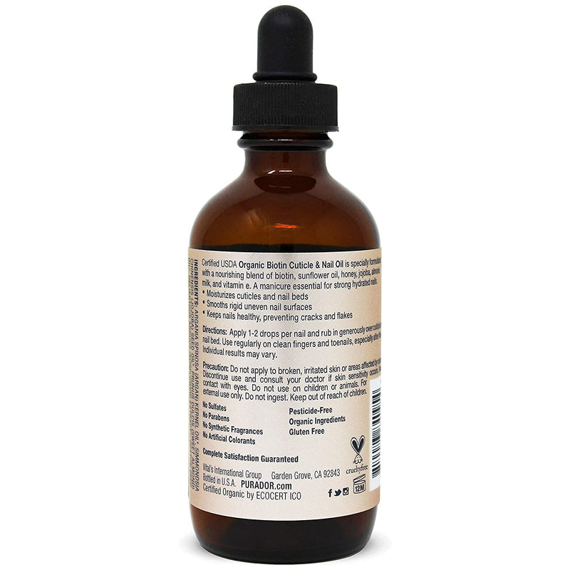 [Australia] - PURA D'OR Organic Nail and Cuticle Oil (4oz) Nourishing Treatment with Dropper - Natural Blend Enriched with Biotin, Vitamin E, Milk for Nail Growth, Healthy Nail Beds and Great for Acrylic Nails 