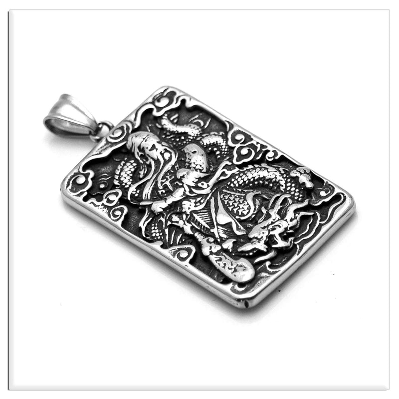 [Australia] - Xusamss Punk Rock Titanium Steel Dragon Guan Yu Dog Tag Pendant Necklace,24" Link Chain 316L Steel Guan Yu 