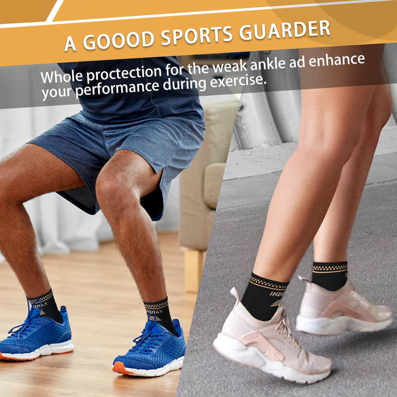 [Australia] - Copper Ankle Brace Set of 2, Copper Infused Compression Ankle Sleeve Support for Women and Men Plantar Fasciitis, Sprained Ankle, Achilles Tendon, Pain Relief, Recovery, Running, Exercise Large Golden Black 