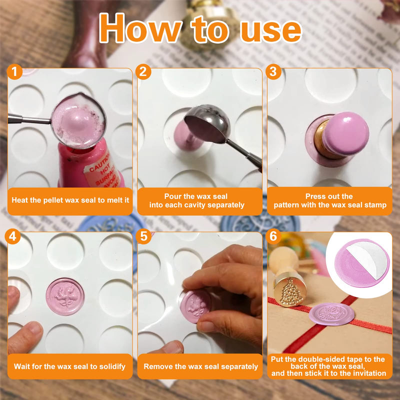 [Australia] - Palksky Silicone Mat/Pad for Wax Seal Stamp, 24-Cavity Wax Sealing Mat with Removable Sticky Dots for DIY Craft Adhesive Waxing 