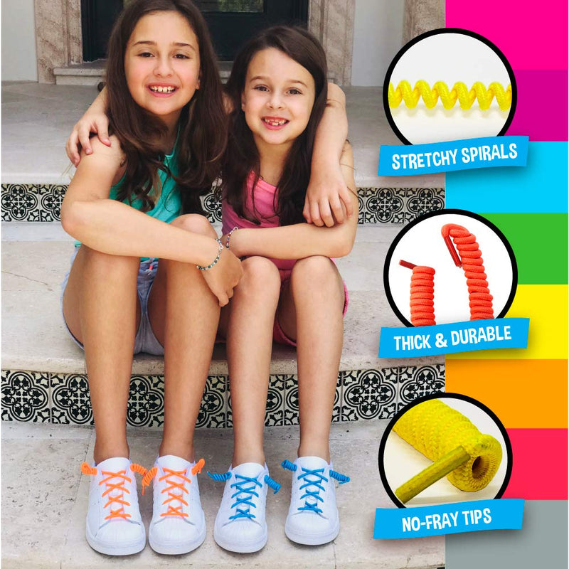 [Australia] - Silly Feet No Tie Shoelaces Kids Shoe Laces Curly Twisty Elastic Shoe Strings Children Toddler Laces 10 Pairs Neon 
