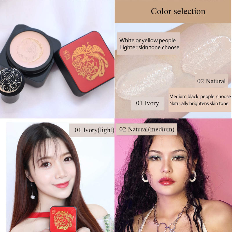 [Australia] - Mushroom Head Air Cushion CC Cream High Coverage Foundation Long Lasting Waterproof Brighten BB Moisturizing Medium Concealer For Oily Skin Hides Face Pores ,with Makeup Sponge 