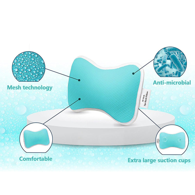 [Australia] - Comfortable Bath Pillow with Suction Cups, Supports Neck and Shoulders Home Spa Pillows for Bathtub, Hot Tub, Jacuzzi, Bathtub Head Rest Pillow Relax & Comfy - Blue 