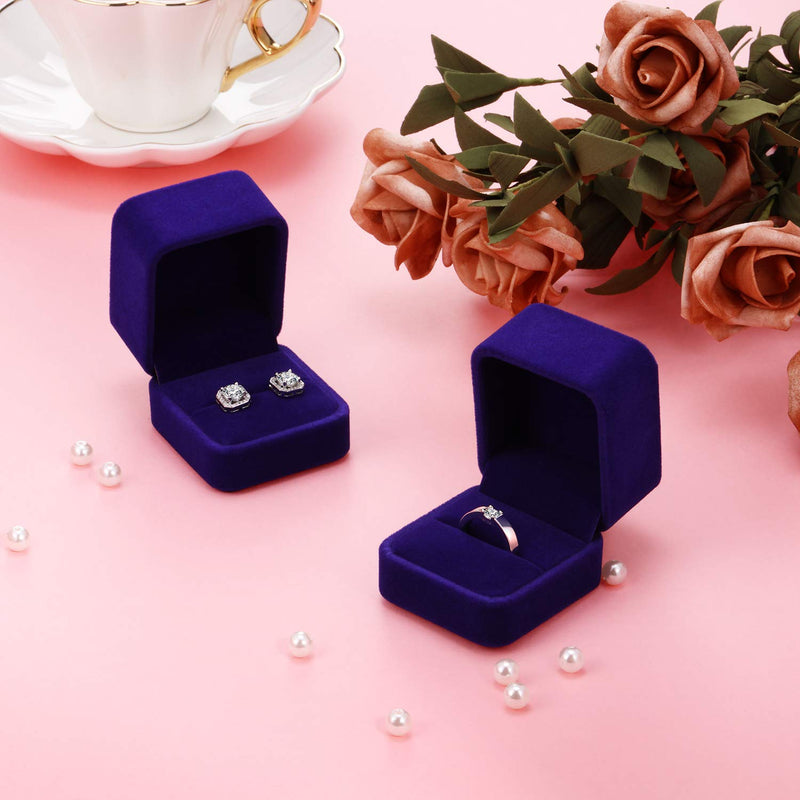[Australia] - 4 Pieces Velvet Ring Earring Box Jewelry Gift Case Boxes for Wedding Engagement Birthday and Anniversary (Royal Blue) Royal Blue 