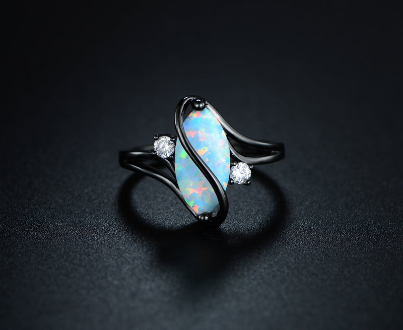 [Australia] - Barzel Rose Gold & White Gold Plated Created Ruby, White Fire Opal & Cubic Zirconia Accents Ring Black Rhodium Fire Opal 5 