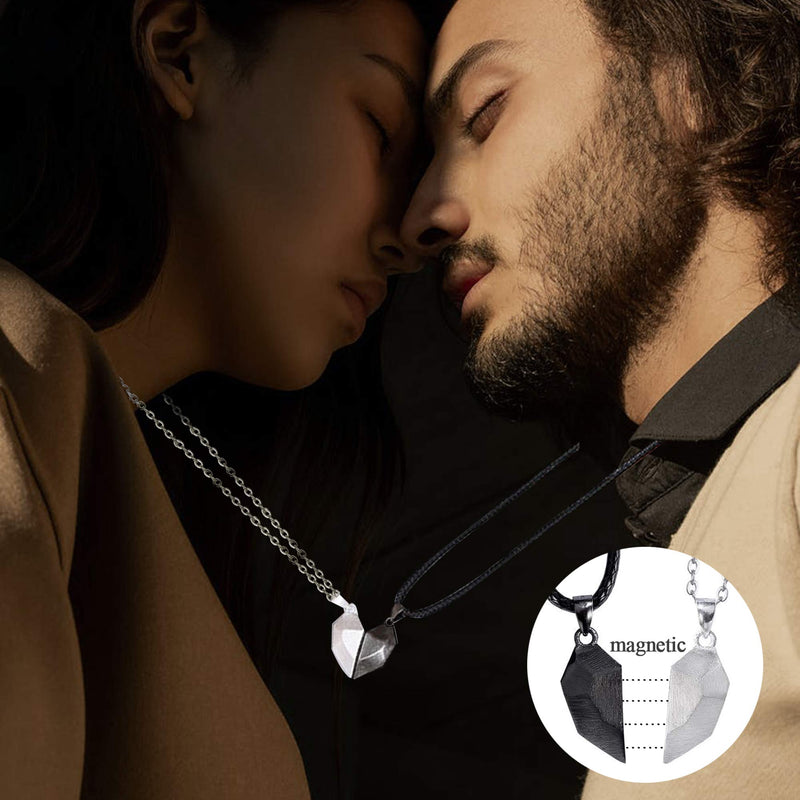 [Australia] - EIELO 4Pcs Magnetic Couples Bracelet Necklace Magnet Matching His and Hers Promise Love Heart Pendant Necklace Bracelet for Couples Long Distance Relationship Natural Stone Bead Couple Jewelry B 