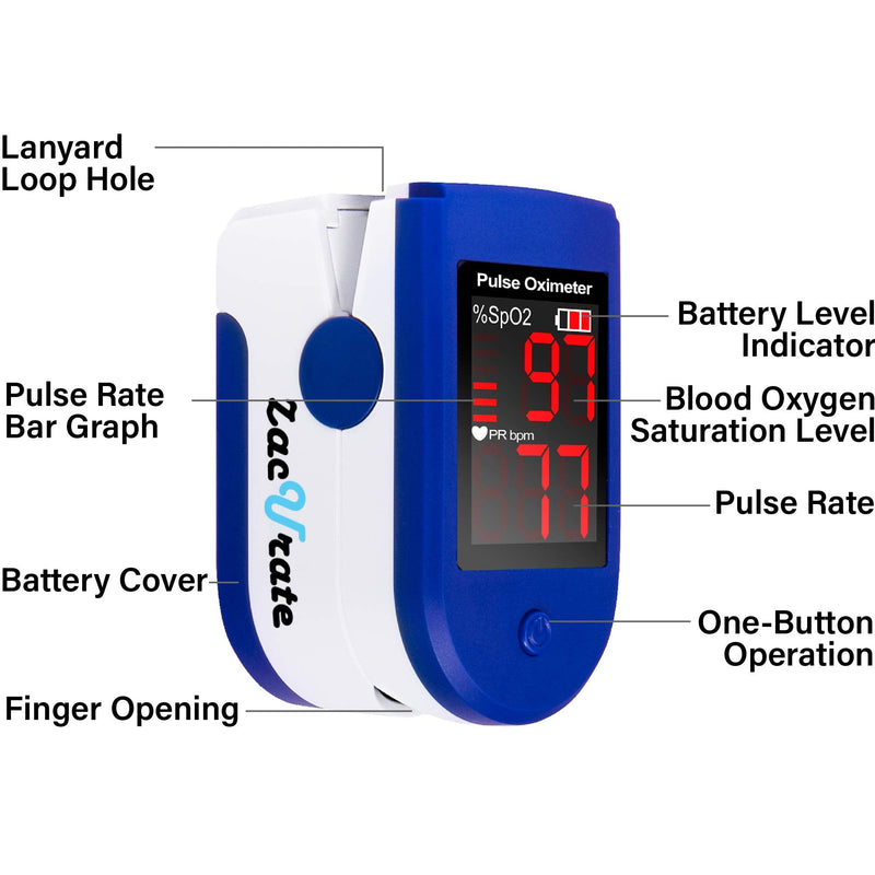 [Australia] - Zacurate Fingertip Pulse Oximeter Blood Oxygen Saturation Monitor with Batteries and Lanyard Included (Sapphire Blue) 
