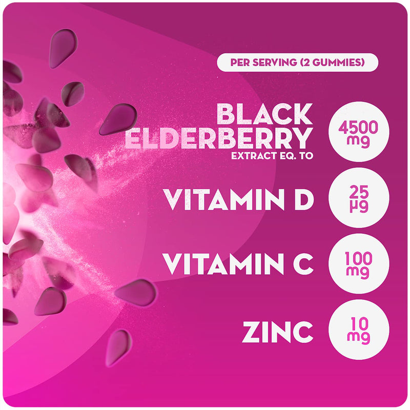 [Australia] - Elderberry Gummies with Zinc, Vitamin C & Vitamin D - Suitable for Adults & Children - Zinc for Immune System - Sambucus Black Elderberry (60 Gummies) 1 