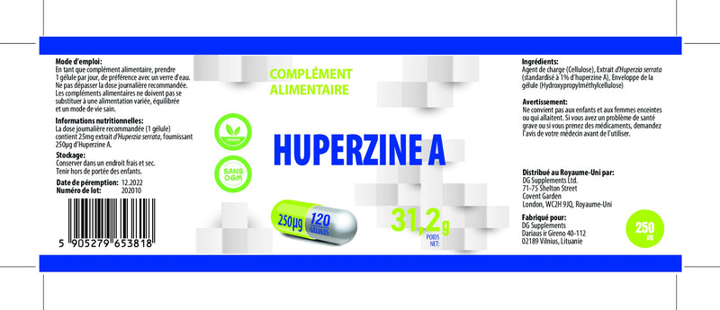 [Australia] - Huperzine A 250 mcg 120 Vegan Capsules, 3rd Party lab Tested, High Strength Supplement, Gluten and GMO Free 