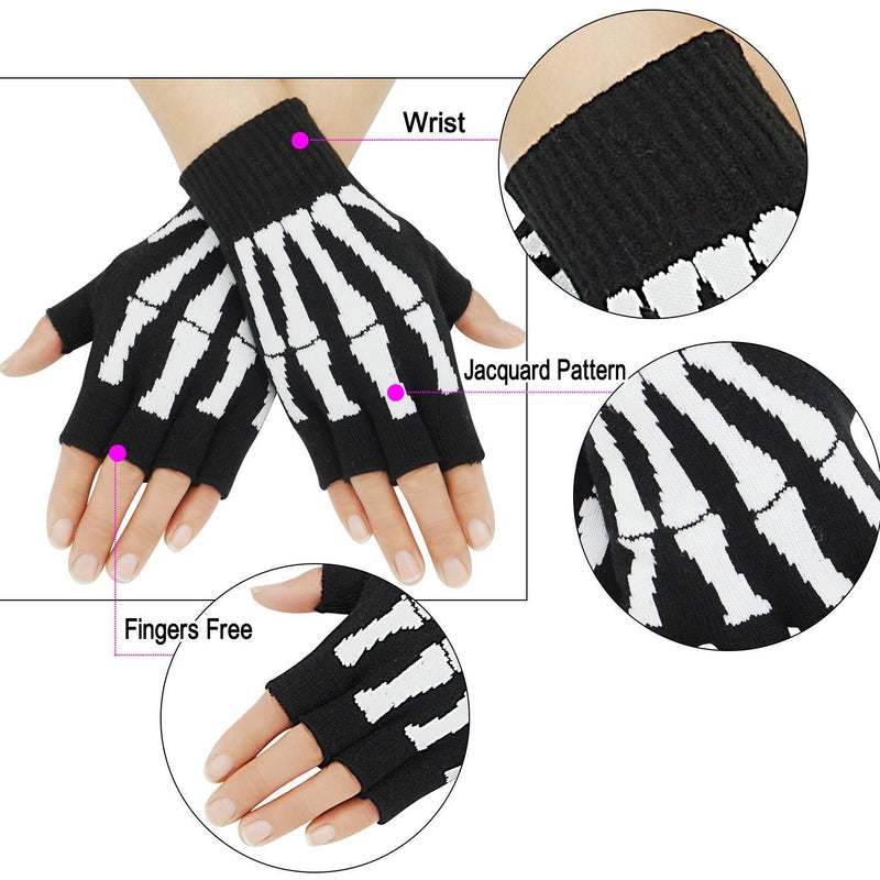 [Australia] - Unisex Stretchy Fingerless Hand Warmer Skeleton Gloves White 