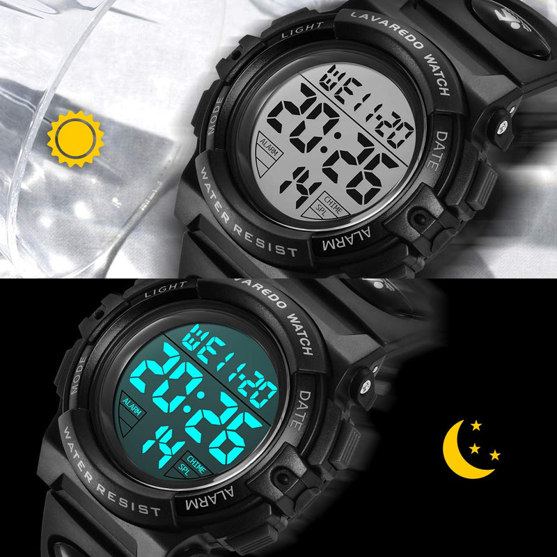 [Australia] - Kids Watch,Boys Watch for 3-12 Year Old Boys,Digital Sport Outdoor Multifunctional Chronograph LED 50 M Waterproof Alarm Calendar Analog Watch for Children with Silicone Band 01-Black 