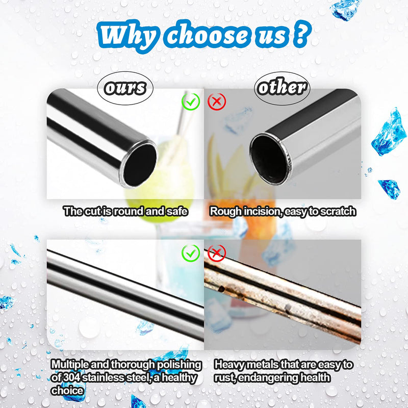 [Australia] - LessMo 12 Pcs Stainless Steel Straws, Reusable Metal Drinking Straws with 2 Cleaning Brush for Smoothie, Milkshake, Cocktail and Hot Drinks 