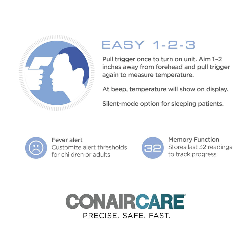 [Australia] - Conair Infrared Thermometer for Forehead - No Contact Thermometer With Fever Alert & 32-memory Function To Track Fever, 1 count 