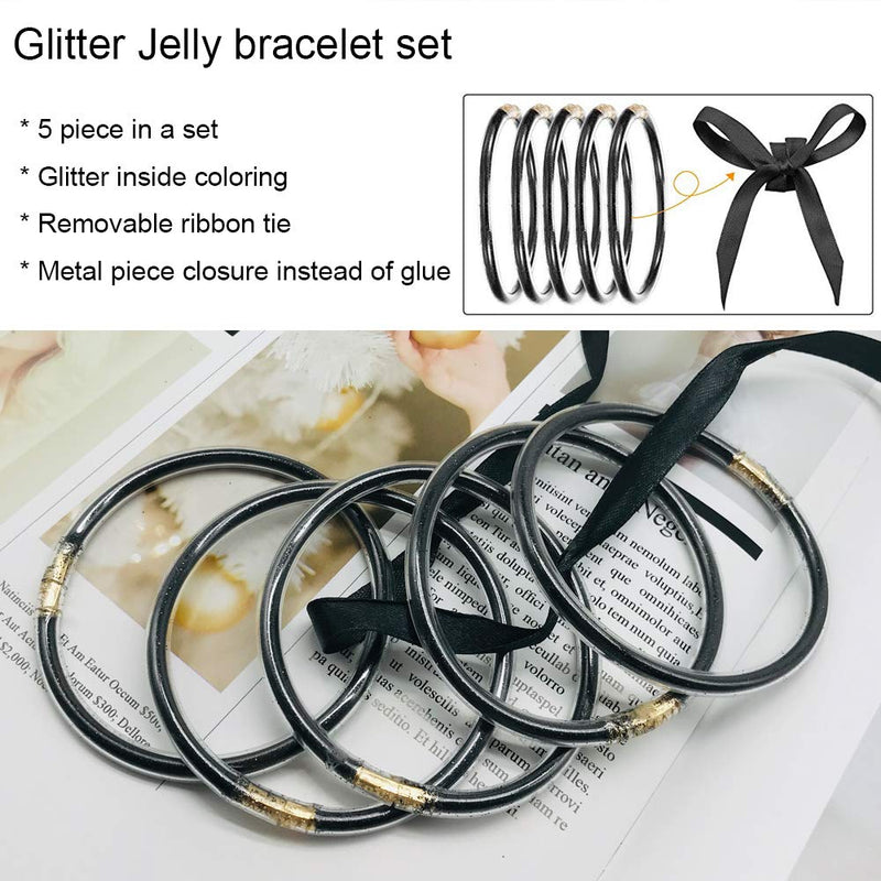 [Australia] - YBMYCM Glitter Jelly Bangles Bracelets Set for Women Glitter Filled Jelly Silicone Bracelets for Girls Black 