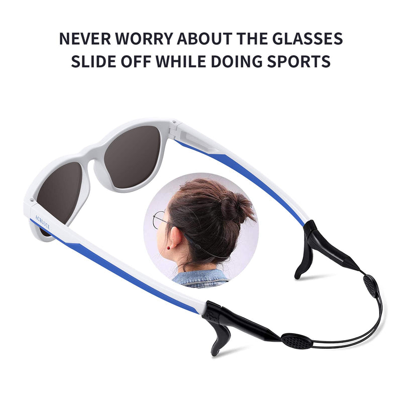 [Australia] - ACBLUCE Kids Polarized Sports Sunglasses TPEE Flexible Frame with Adjustable Strap for Boys Girls Age 5-13 Bright White/Blue Frame丨blue Revo Lens 