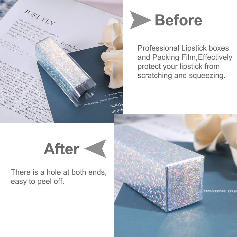 [Australia] - 50 Pieces Empty Lip Gloss Boxes Holographic Lipstick Perfume Essential Oil Packaging Boxes with 50 Pieces Clear Shrinkable Film Shrink Wrap Film for DIY Lip Gloss Wrapping Small Gift Packaging 