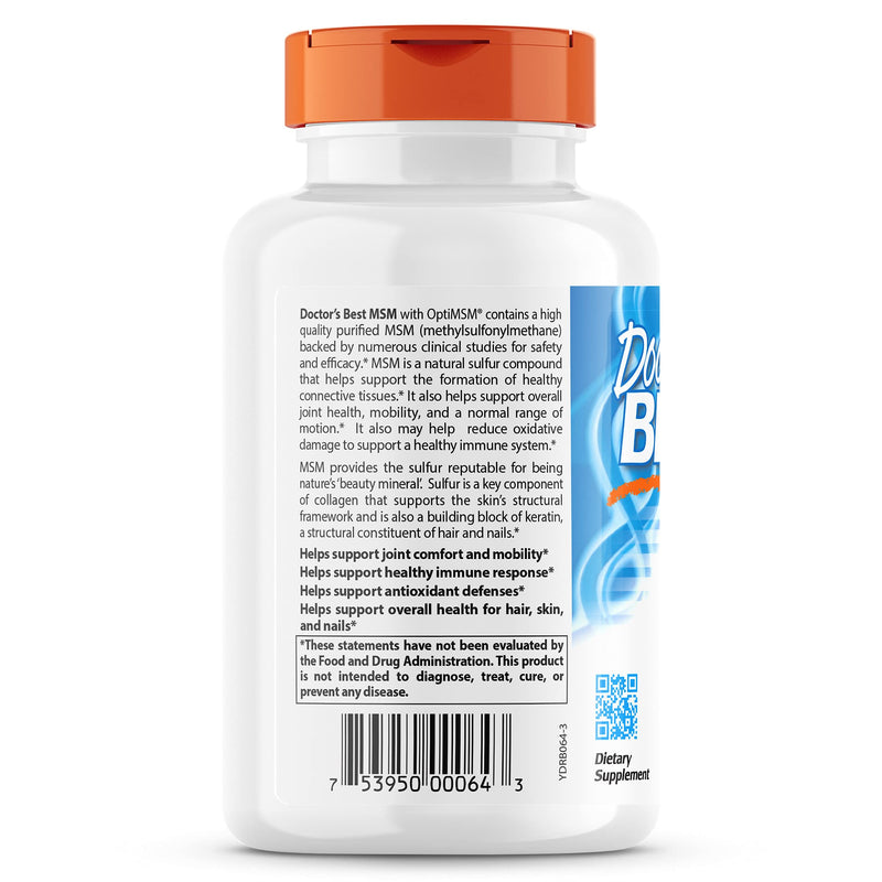 [Australia] - Doctor's Best MSM with OptiMSM, Joint Support, Immune System, Antioxidant and Protein-Building Role, Non-GMO, Gluten Free, 1000 mg, 180 Caps (DRB-00064) 