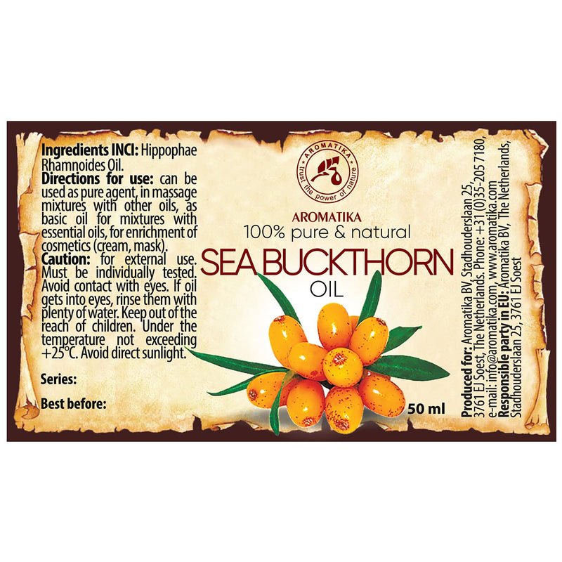 [Australia] - Sea Buckthorn Oil 50ml - Cold Pressed - Hippophae Rhamnoides Oil - 100% Pure & Natural Sea Buckthorn Berry Oils - for Face - Hair - Skin –°are - Oils for Beauty & Health - Glass Bottle 