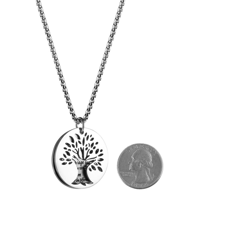 [Australia] - HZMAN Two Piece Serenity Prayer Stainless Steel Pendant Necklace with Tree of Life Cut Out 22+2" Chain Round Silver 