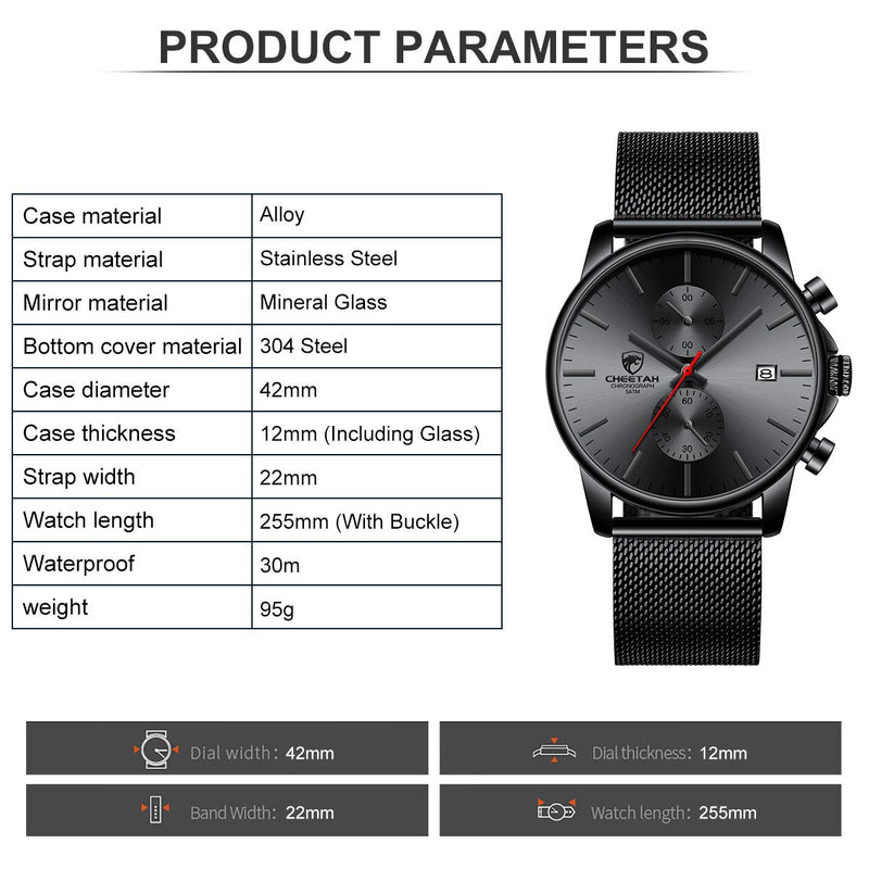 [Australia] - GOLDEN HOUR Mens Watch Fashion Sleek Minimalist Quartz Analog Mesh Stainless Steel Waterproof Chronograph Watches for Men with Auto Date red 