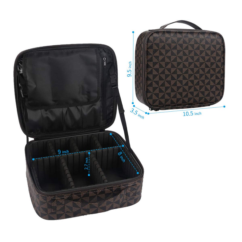 [Australia] - Travel Makeup Train Case for Women,Waterproof PU Leather Brown Cosmetic Bags Makeup Storage Cases Organizer with Adjustable Dividers for Cosmetics Make Up Tools Brushes Toiletry Jewelry 