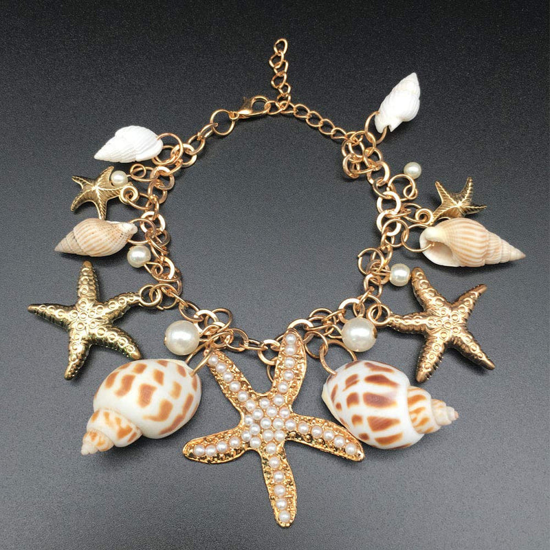 [Australia] - Halawly Shell Necklace Choker Mermaid Tail Bracelet - Fashion Sea Shell Starfish Faux Pearl Collar Bib Statement Chunky Necklace Pendant Bracelets 