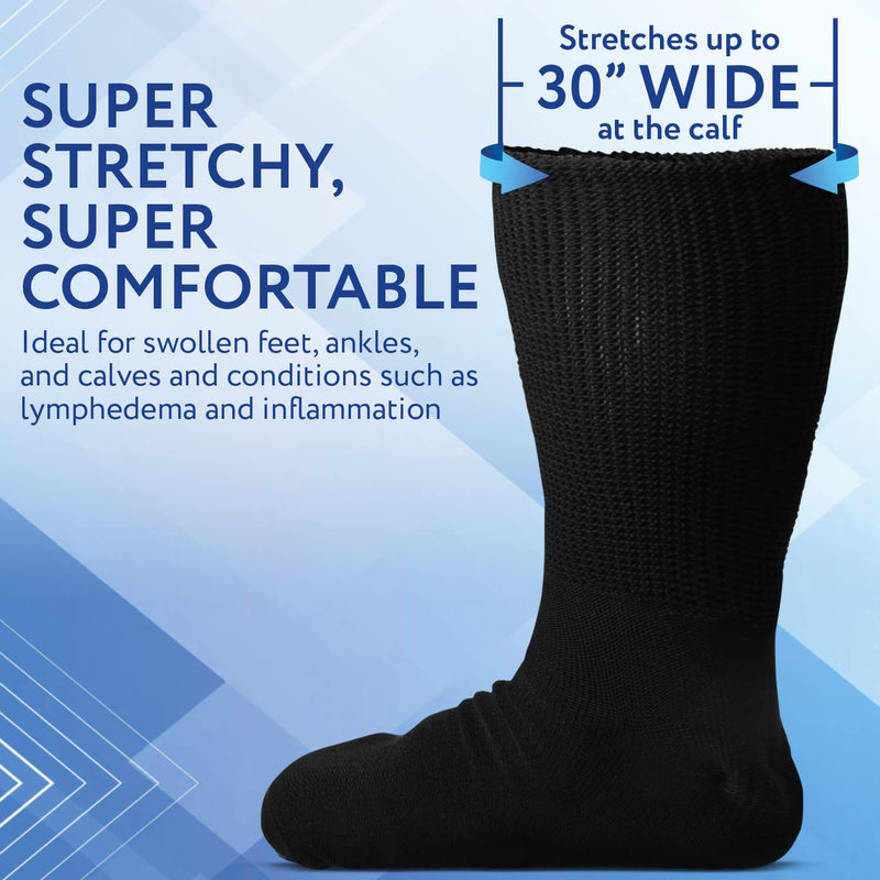 [Australia] - 4 Pairs of Impresa Extra Width Socks for Lymphedema - Bariatric Sock - Oversized Sock Stretches up to 30'' Over Calf for Swollen Feet And Mens and Womens Legs - One Size Unisex 