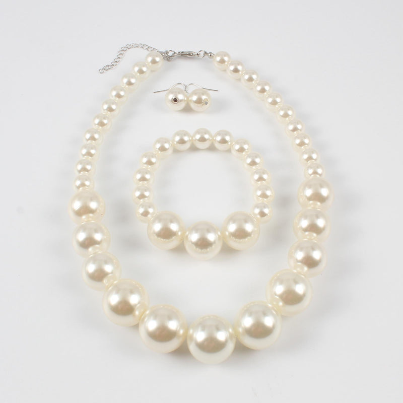 [Australia] - KOSMOS-LI Women's Large Big Simulated Pearl Statement 19" Necklace Bracelet and Earrings Jewelry Set ivory 