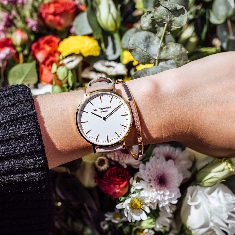 [Australia] - VICTORIA HYDE Classic Minimalist Women Men Unisex Watches Analog Quartz Detachable Genuine Leather Strap Wristwatch Mother's Day Gifts Gold-grey 
