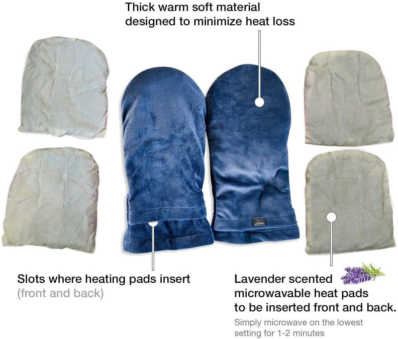 [Australia] - Bundle: Heat Therapy Arthritis Gloves (Lavender Scented, Universally Sized, 1 Pair, Blue) + Compression Gloves (1 Pair, L) 