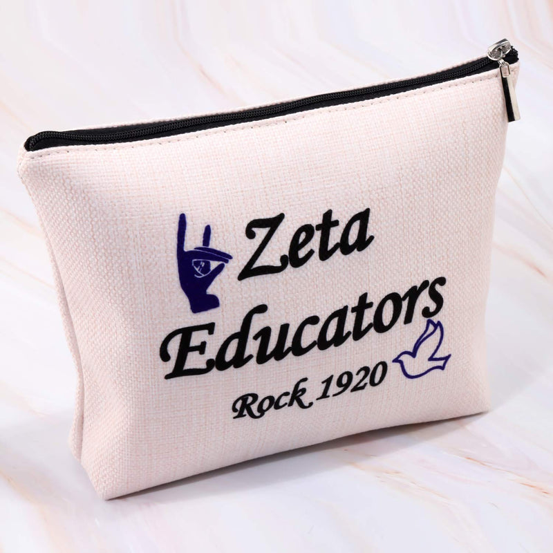 [Australia] - PXTIDY Greek Sorority Gift Appointment Makeup Bag for Women Zeta Educators Rock 1920 Cosmetic Bag Sisterhood Gift Sorority Paraphernalia Gift(beige) beige 