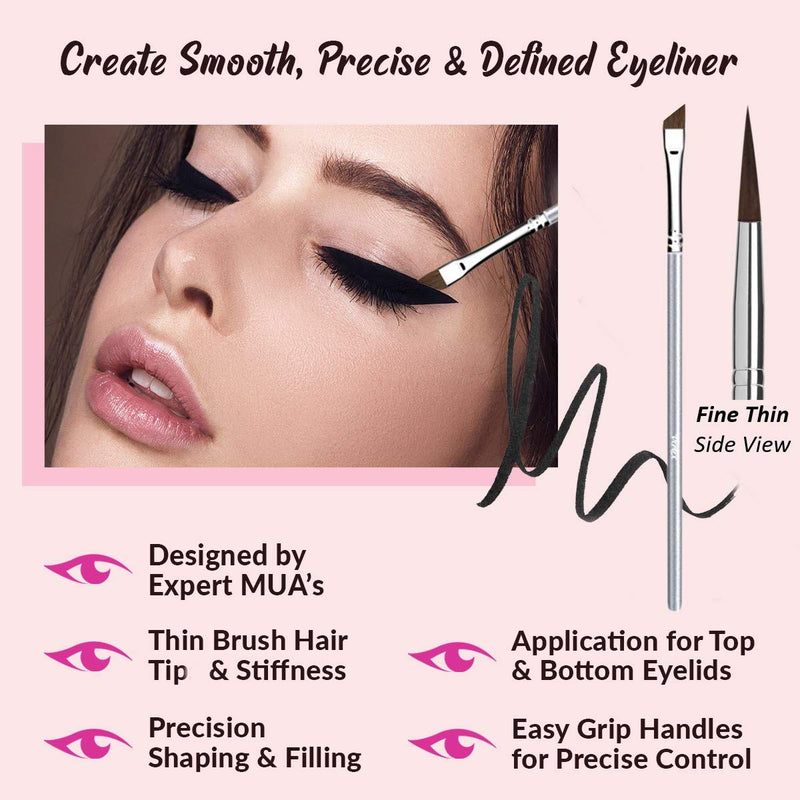 [Australia] - Vertex Beauty Angled Eyeliner Brush Slanted Small - Thin Winged Liner For Clean Lines | Apply Smooth Liquid Gel Liner For A Fine Wing | Application Of Flat Angle Edges Allows Precision Control To Achieve Sexy Cat Eyes 