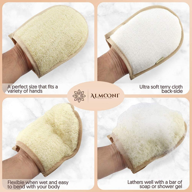 [Australia] - Premium Exfoliating Loofah Glove Pad Body Scrubber. Our Mitt Gloves are Made of Natural Egyptian Shower Loufa Sponge and Soft Cotton Materials (2 Pack) 