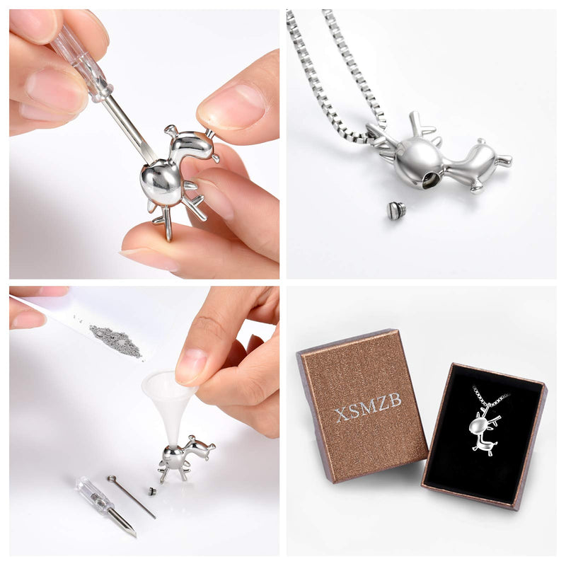 [Australia] - XSMZB Cute Deer Urn Necklace for Ashes Holder Ashes for Pet Human Stainless Steel Keepsake Pendant Locket Memorial Cremation Jewelry Silver 