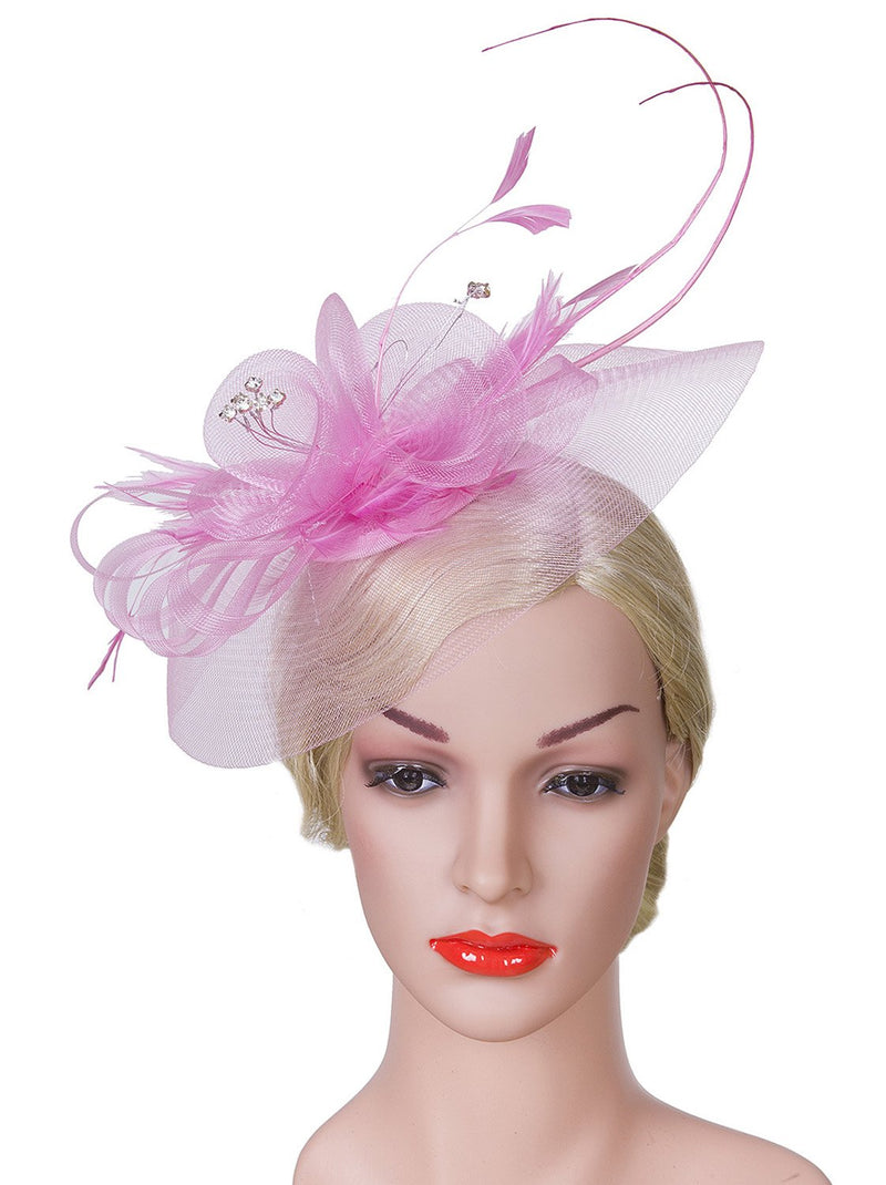 [Australia] - VIJIV Women Vintage Derby Fascinator Hat Pillbox Headband Feather Cocktail Tea Party One Size Pink 