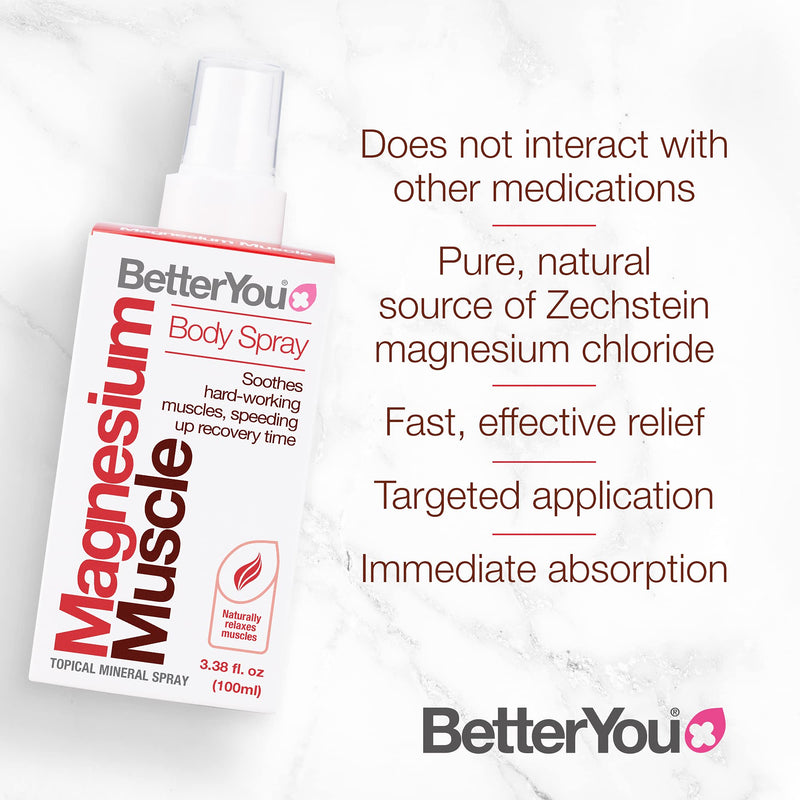 [Australia] - BetterYou Magnesium Oil Spray for Muscles, 3.38 Fl Ounce Magnesium Muscle Body Spray 