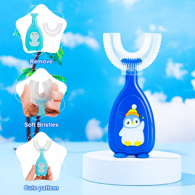 [Australia] - Pinenuts 3 Pack Kids U-Shaped Toothbrush, Silicone Manual Toothbrush Food Grade Whole Mouth Toothbrush for Kids Toddler Baby(2-6years Blue) 2-6 Years (Pack of 3) 
