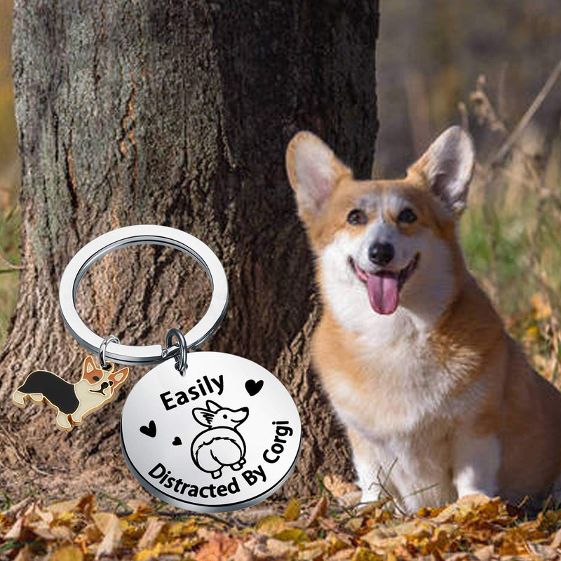 [Australia] - MYOSPARK Corgi Mom Gift Easily Distracted by Corgi Keychain Dog Jewelry Gift for Corgi Lover Corgi Owner Dog Sitter Gift Corgi KC 