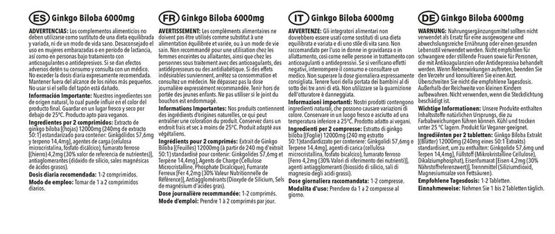 [Australia] - Ginkgo Biloba Tablets 6000mg | Supports Circulation and Mental Performance | Vegan & Vegetarian Friendly | 360 Tablets = Up to 1 Year Supply | Manufactured in The UK 