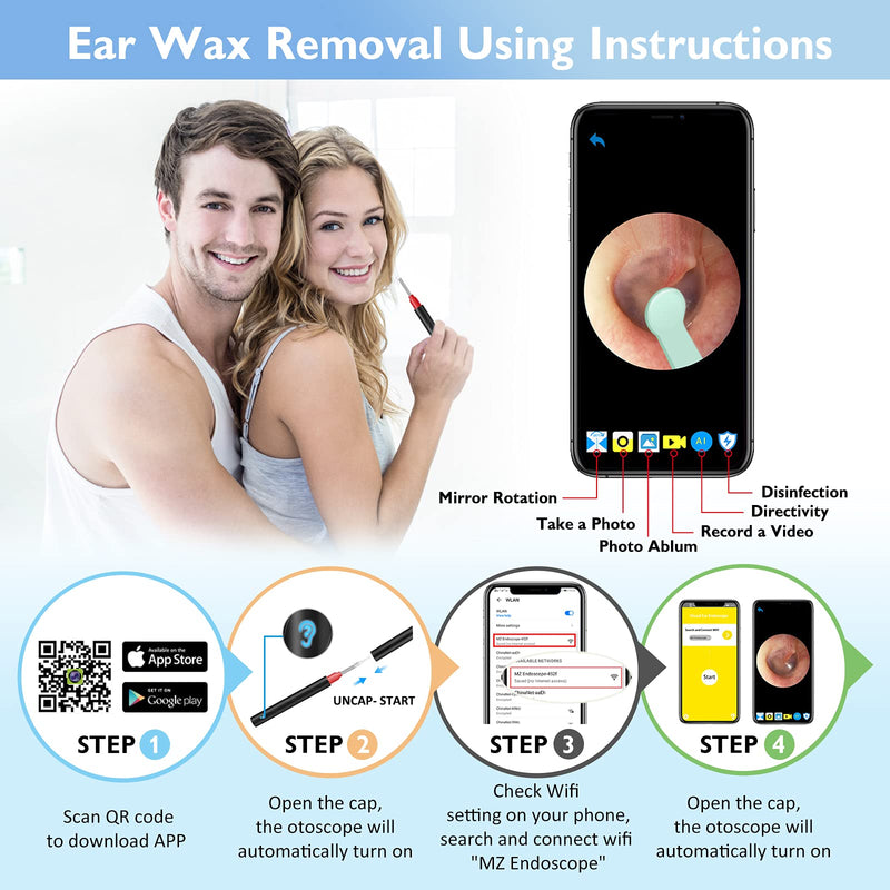 [Australia] - Urbesty Earwax Removal Tool,HD Wireless Otoscope Ear Wax Remover Kits Visual Ear Cleaning Endoscope with Light 3.5mm WiFi Ear Camera with Ear Spoons 
