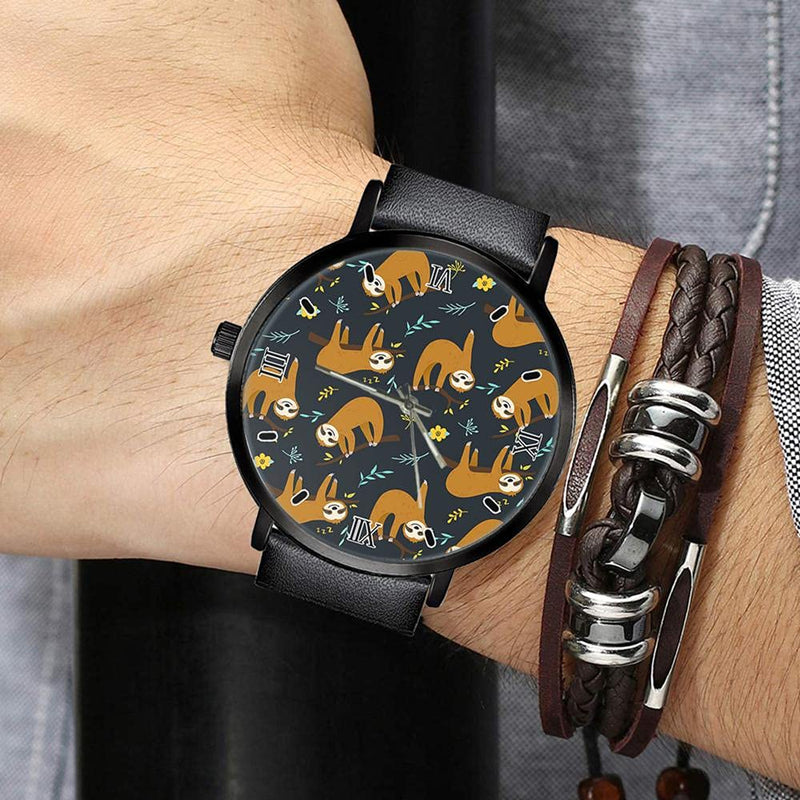 [Australia] - Business Casual Wrist Watches Men Women Quartz Roman Numeral Analog Wrist Watches Adorable Sloths Pattern 