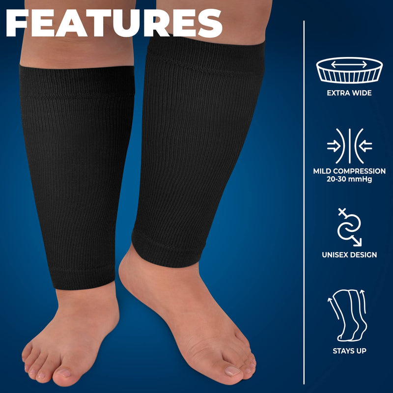 [Australia] - Pembrook Plus Size Compression Sleeves for Legs Women and Men 20-30mmHg - Bariatric Compression Sleeves | Extra Wide 5X-Large Black 