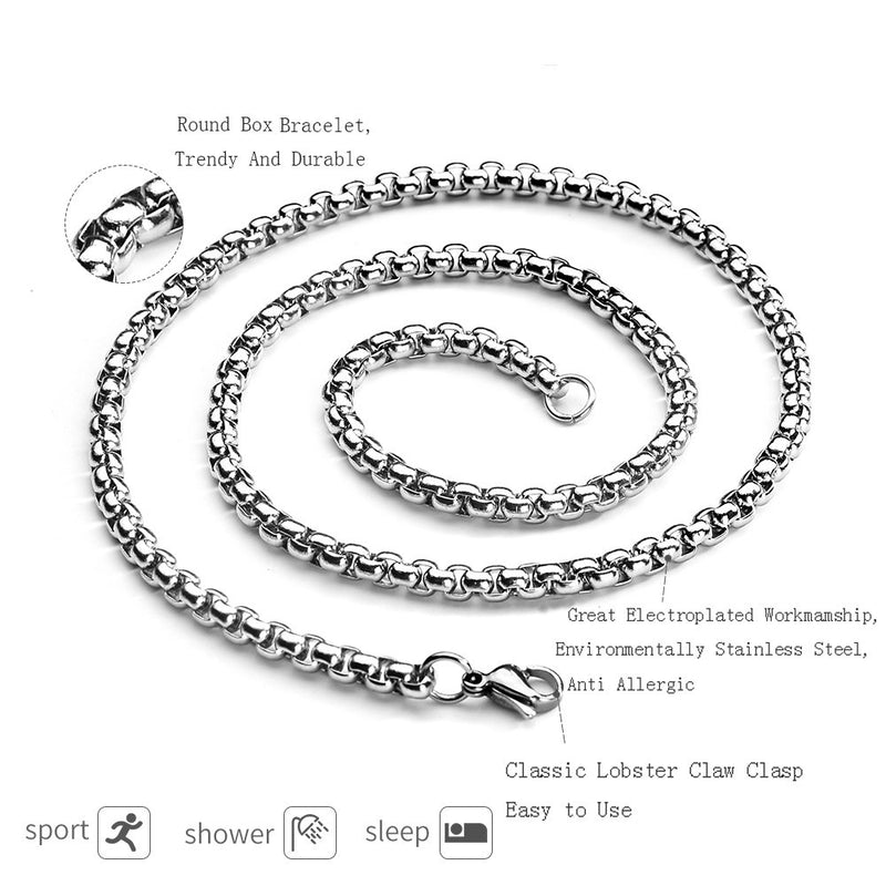 [Australia] - Monily 2-7mm 16-38In Square Rolo Stainless Steel Chain Necklace Round Box Necklace Men Women Jewellery 10.0 Inches 7mm Wide 