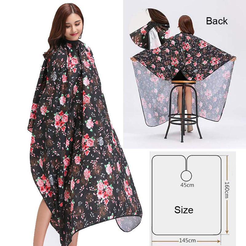 [Australia] - KAHOT Salon Professional Haircut Stylist Color Cape Shampoo&Cutting Hairdressing Barber Capes with Neck Duster Brush and Professional Hair Styling Comb Set,55"x63" (Rose Flower) Rose Flower 