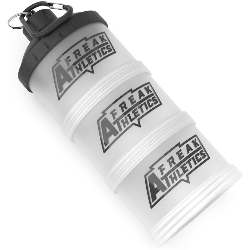 [Australia] - Freak Athletics Protein Powder Storage Container 3 Pack – 3 x 200ml BPA Free Storage Tub Pots for Protein Shakes, Whey Protein Powder, Vegan Protein Powders, Capsules & Tablets (Clear/Black Lid) Clear / Black Lid 
