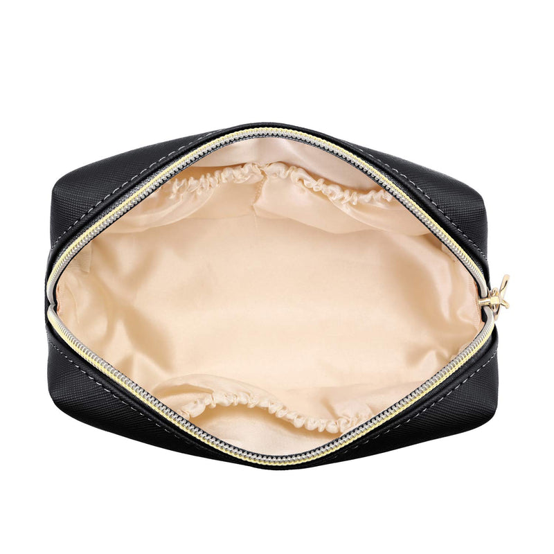[Australia] - Gonex Small Makeup Bag for Purse PU Vegan Leather Travel Cosmetic Pouch Toiletry Bag for Women Girls Gifts Portable Water-Resistant Daily Storage Organzier Black S 02 Black 