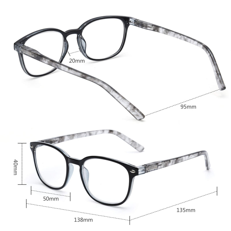 [Australia] - JM Reading Glasses Women with Spring Hinge 4 Pack, Lightweight Quality Vintage Readers Colorful Square Glasses for Ladies Magnifying 4 Pack Mixed Color 2.5 x 