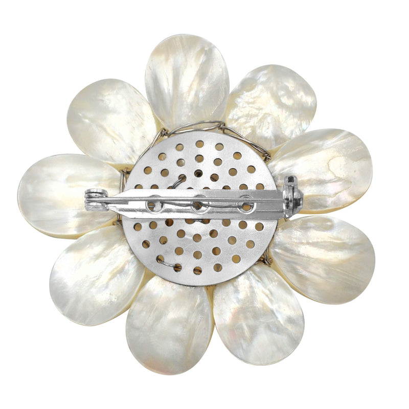 [Australia] - Pure Lotus White Mother of Pearl & Cultured Freshwater White Pearl Floral Pin or Brooch 