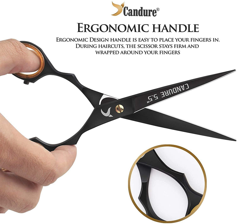 [Australia] - Candure Hairdressing Cutting Scissors Barber and Thinning Salon Shears Set 5.5 inch Deep Black 5.5" 