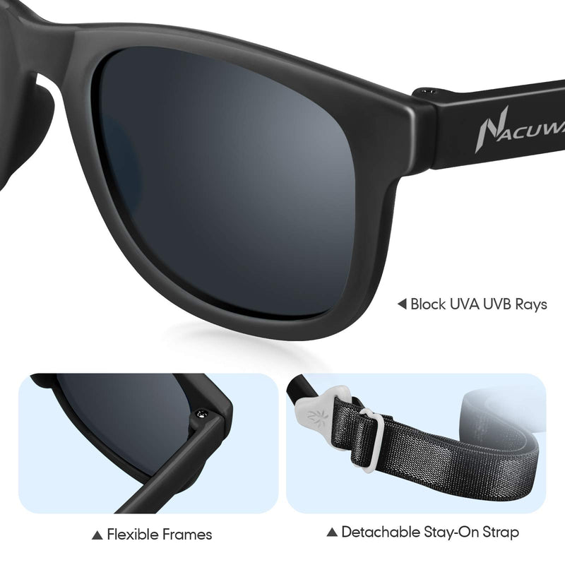 [Australia] - Nacuwa Baby Sunglasses - 100% UV Proof Sunglasses for Baby, Toddler, Kids - Ages 0-2 Years - Case and Pouch included Black 